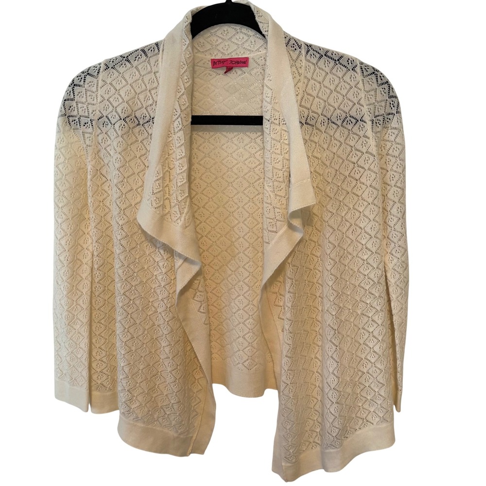 Betsey Johnson Women's Cream Crochet Open Cardigan in Size XL